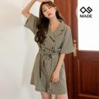 Notched-lapel Checked Playsuit