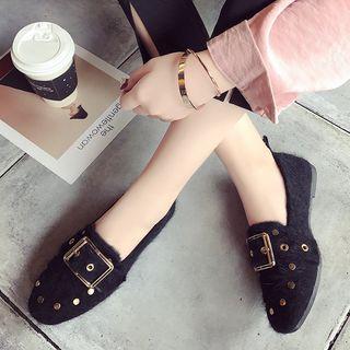 Faux-fur Buckled Flats