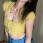 Short-sleeve Knit Crop Top Yellow - One Size