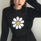 Flower Print Cropped Sweater