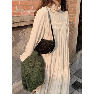 Mock-neck Shirred Long Dress