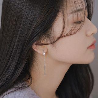 925 Sterling Silver Rhinestone & Bar Dangle Earring 1 Pair - 925 Silver - As Shown In Figure - One Size