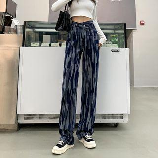 High Waist Patterned Loose Fit Jeans