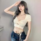 Short-sleeve Shirred Strappy Crop T-shirt