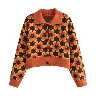 Collared Floral Cropped Cardigan