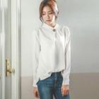 Buttoned Stand-collar Chiffon Top