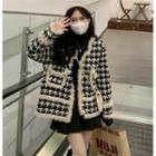 Houndstooth Button-up Jacket Black & White - One Size