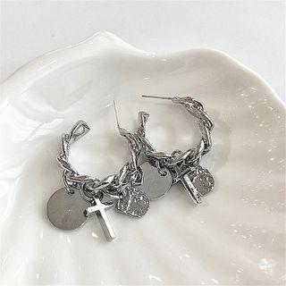 Cross Drop Sterling Silver Ear Stud 1 Pr - Silver - One Size