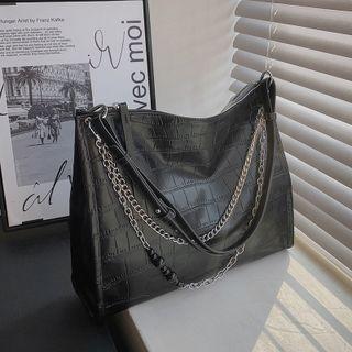 Faux Crocodile Skin Chain Shoulder Bag