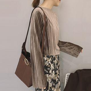 Pleated Velvet Long-sleeve T-shirt