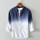 3/4-sleeve Collarless Gradient Shirt