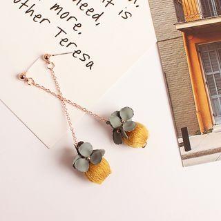 Fabric Ball & Flower Dangle Earring