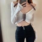 Long-sleeve Buckled Crop Top White - One Size