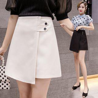 Buckled Asymmetric Wide-leg Skirt