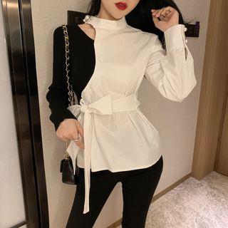 Color Block Blouse White & Black - One Size