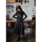 Faux Leather Sleeveless Midi A-line Dress