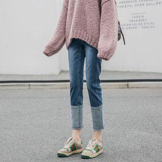 Washed Paneled Cropped Skinny Jeans