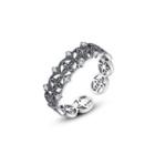 925 Sterling Silver Fashion Vintage Hollow Flower Adjustable Open Ring Silver - One Size