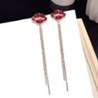 Rhinestone Lips Fringed Earring 1 Pair - Silver Earrings - Red - One Size