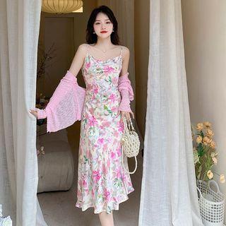 Spaghetti Strap Floral Midi Sundress / Cardigan