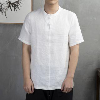 Short-sleeve Frog-buttoned Linen T-shirt