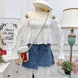 Boatneck Ruffled-trim Crop Blouse