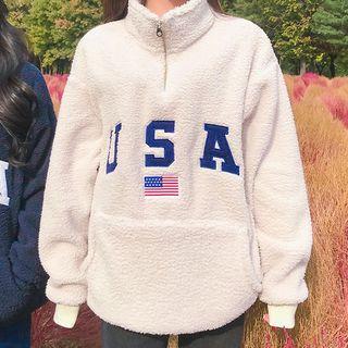 High-neck Lettered Fleece Top
