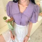 Elbow-sleeve Crinkled Blouse Purple - One Size