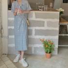 Plaid Short-sleeve Overall Dress As Shown In Figure - One Size