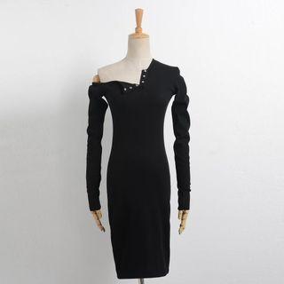 Long-sleeve Henley Midi Sheath Dress