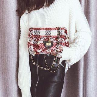 Tweed Plaid Chain Strap Cross Bag