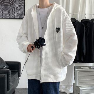 Waffle Pattern Zipped Hoodie