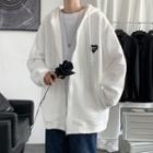 Waffle Pattern Zipped Hoodie