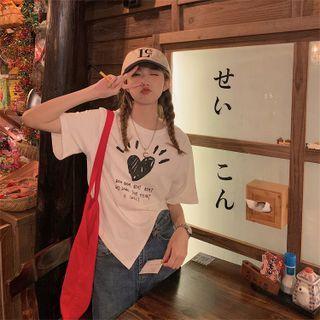 Irregular Hem Heart Print T-shirt
