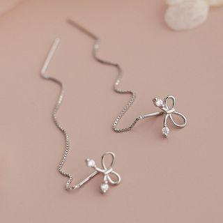 Bow Sterling Silver Dangle Earring 1 Pair - Silver - One Size