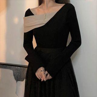 Two-tone Knit Top Black - One Size