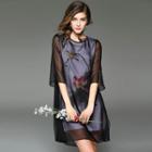 Elbow-sleeve Layered Print Tunic