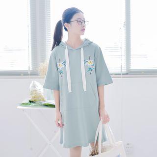 Embroidery Drawstring Hooded Pullover Dress