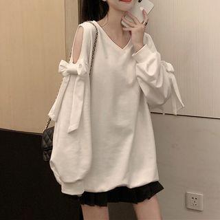Cold Shoulder Bow Accent Sweatshirt