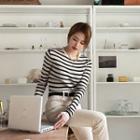 Stripe Slim-fit Ribbed Knit Top