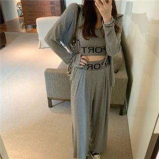 Long-sleeve Plain Cardigan / Lettering Camisole / Lettering Pants