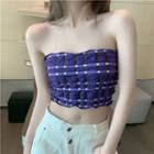 Plaid Lace-up Back Cropped Tube Top Purple - One Size