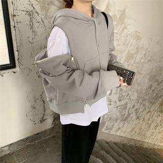 Irregular Hem Long-sleeve T-shirt / Zip Detail Hoodie / Wide-leg Pants