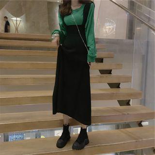 Long-sleeve Plain Knit Top / Sleeveless Plain Dress