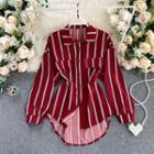 Mock Pocket Striped Long-sleeve Top