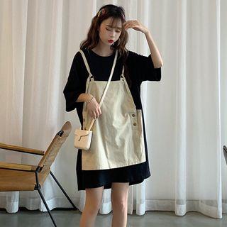 Mock Two-piece 3/4-sleeve Mini T-shirt Dress