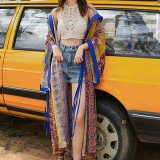 Patterned Open-front Maxi Jacket As Shown In Figure - One Size