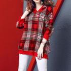 Plaid Hooded Long Sweater
