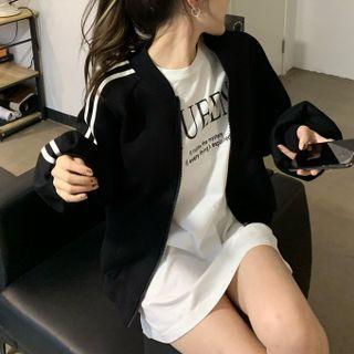 Striped-side Zip Jacket / Short-sleeve Lettering T-shirt