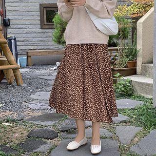 Waistband Wavy Floral Long Skirt